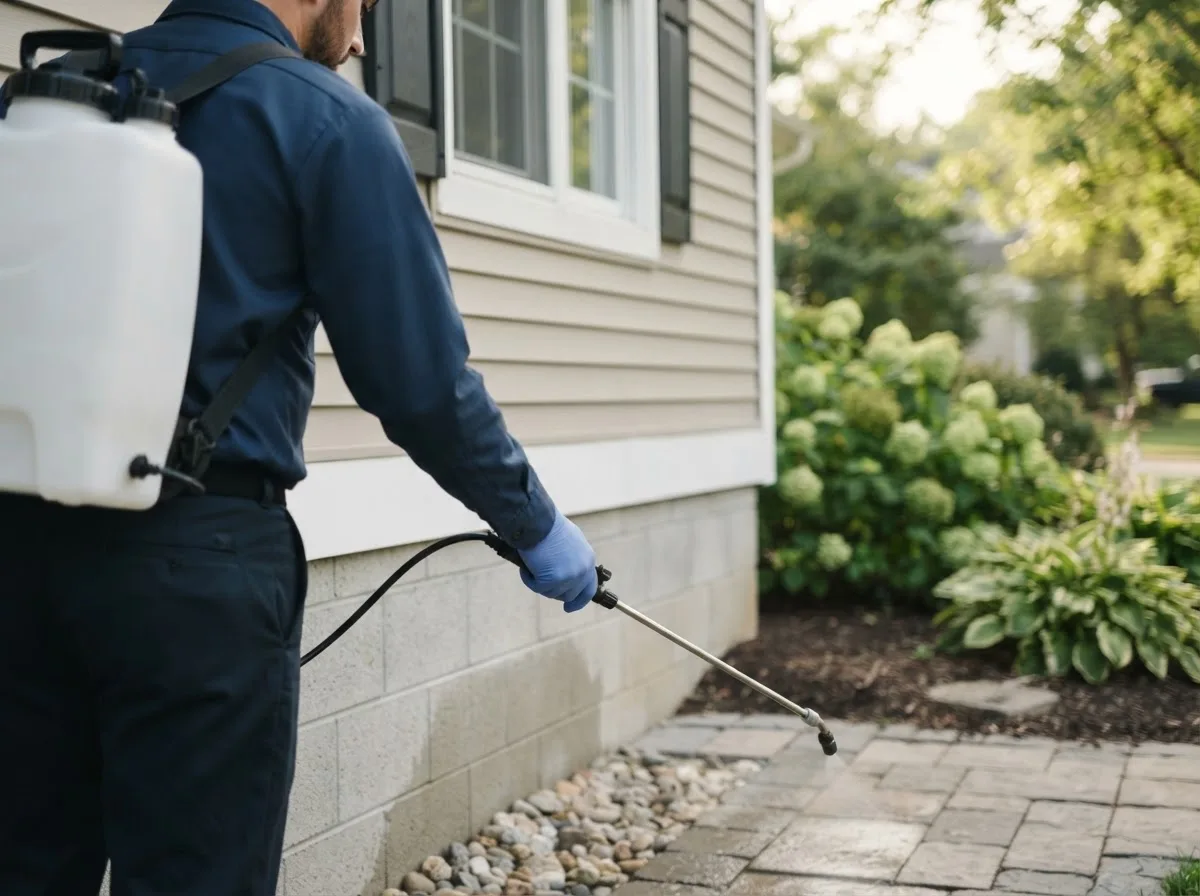 Pest control technician inspecting a home in Middletown, RI